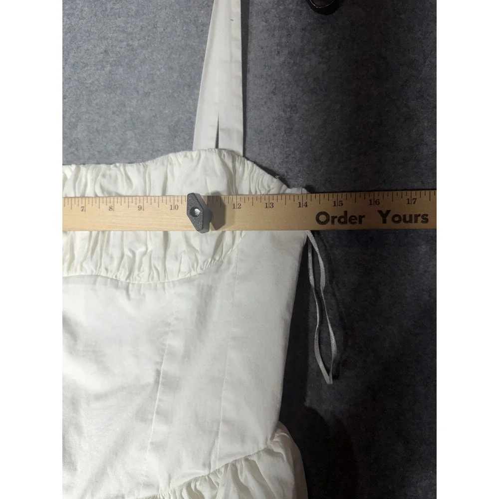 Zara White Cotton Ruched Bust Mini Dress Square Neck Sleeveless‎ Size M 30749